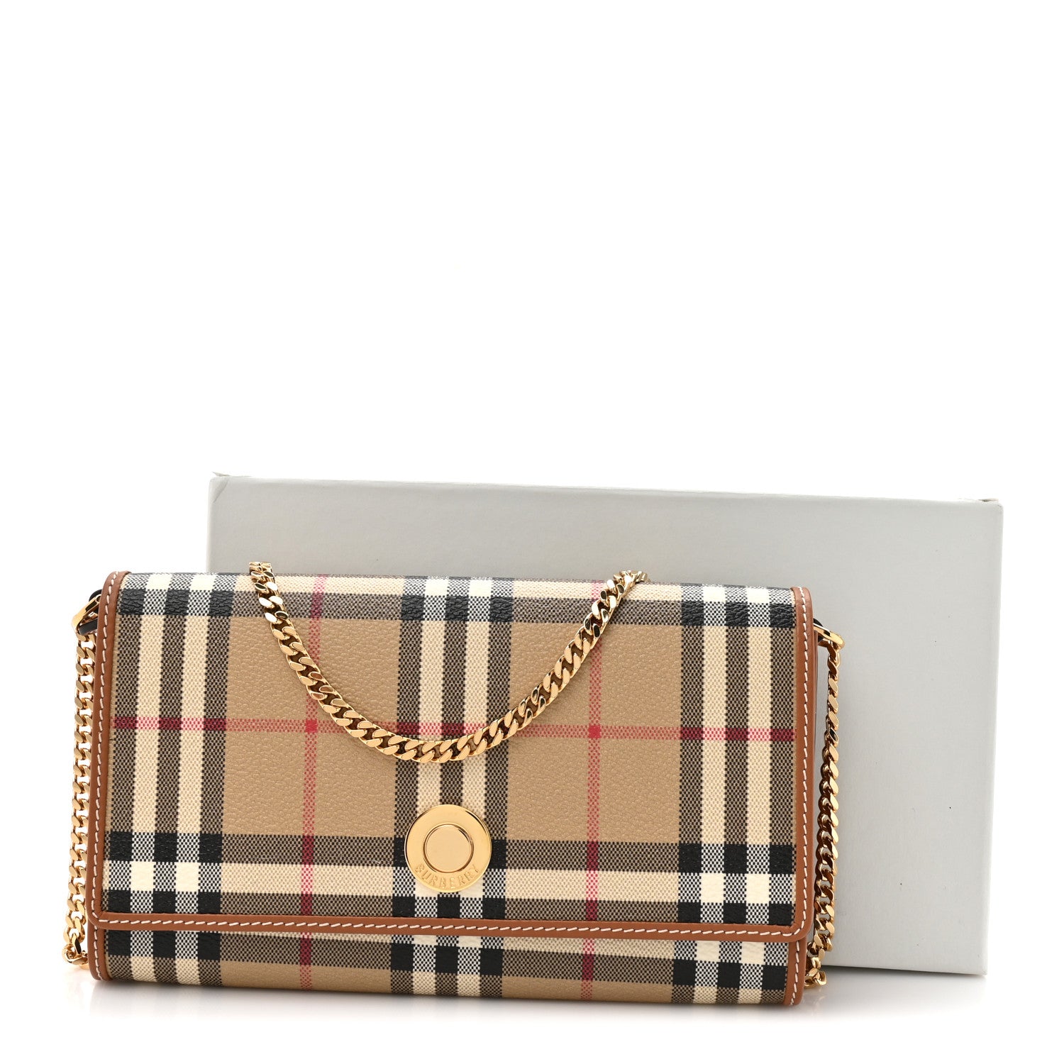 Burberry Canvas Vintage Check Chain Strap Wallet  Sand Beige 13 of 13