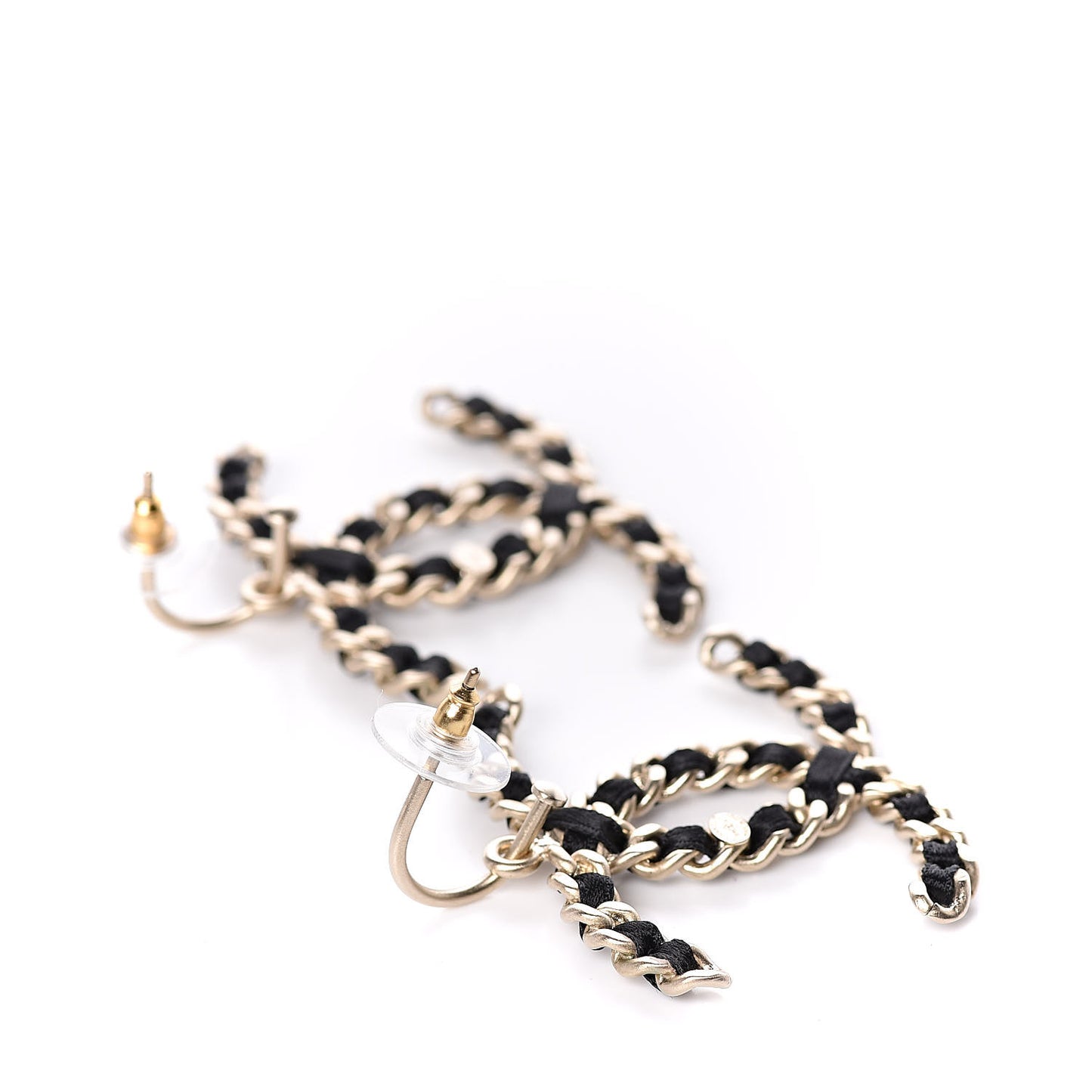 Satin CC Chain Earrings Light Gold Black