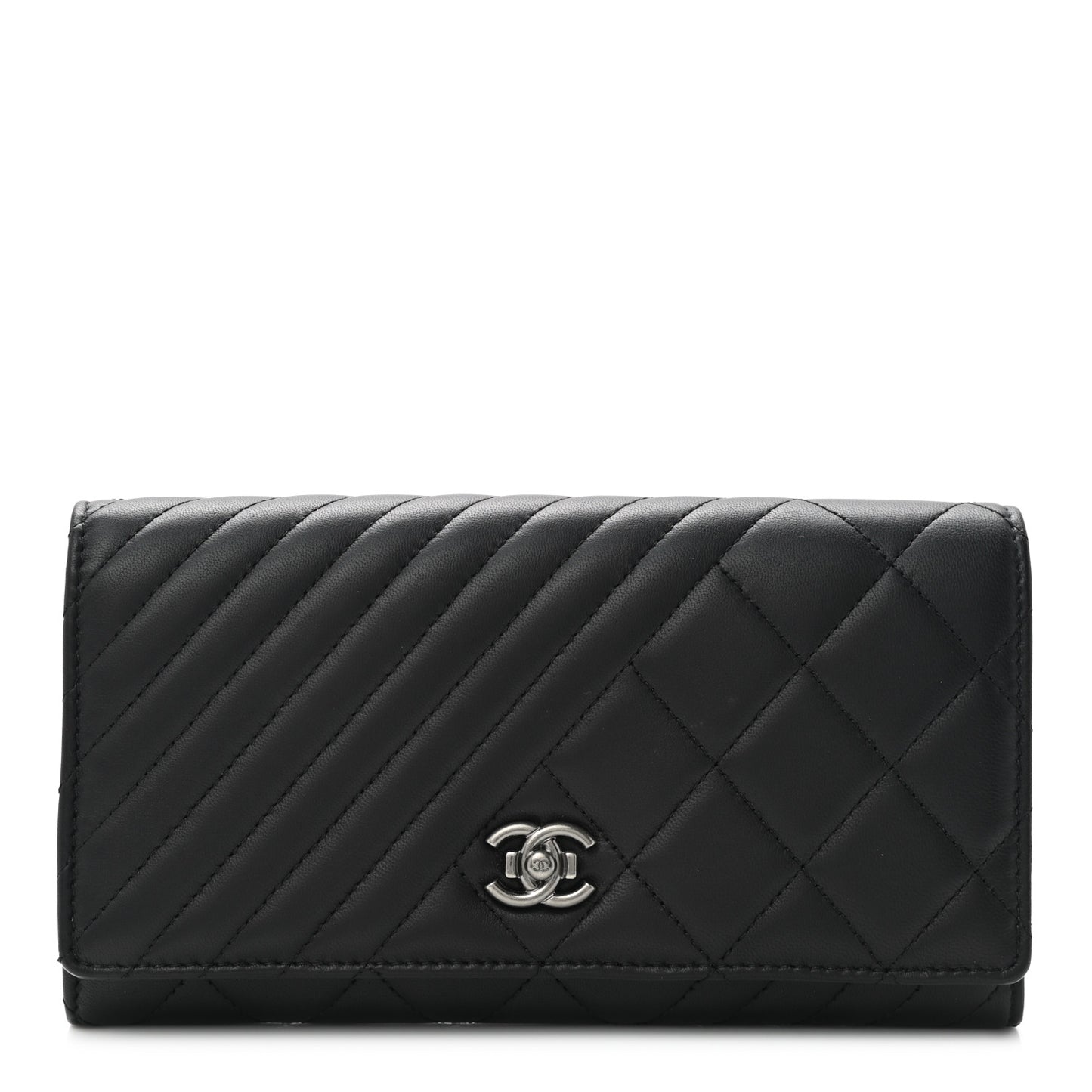 Lambskin Quilted Large Coco Boy Gusset Flap Wallet Black