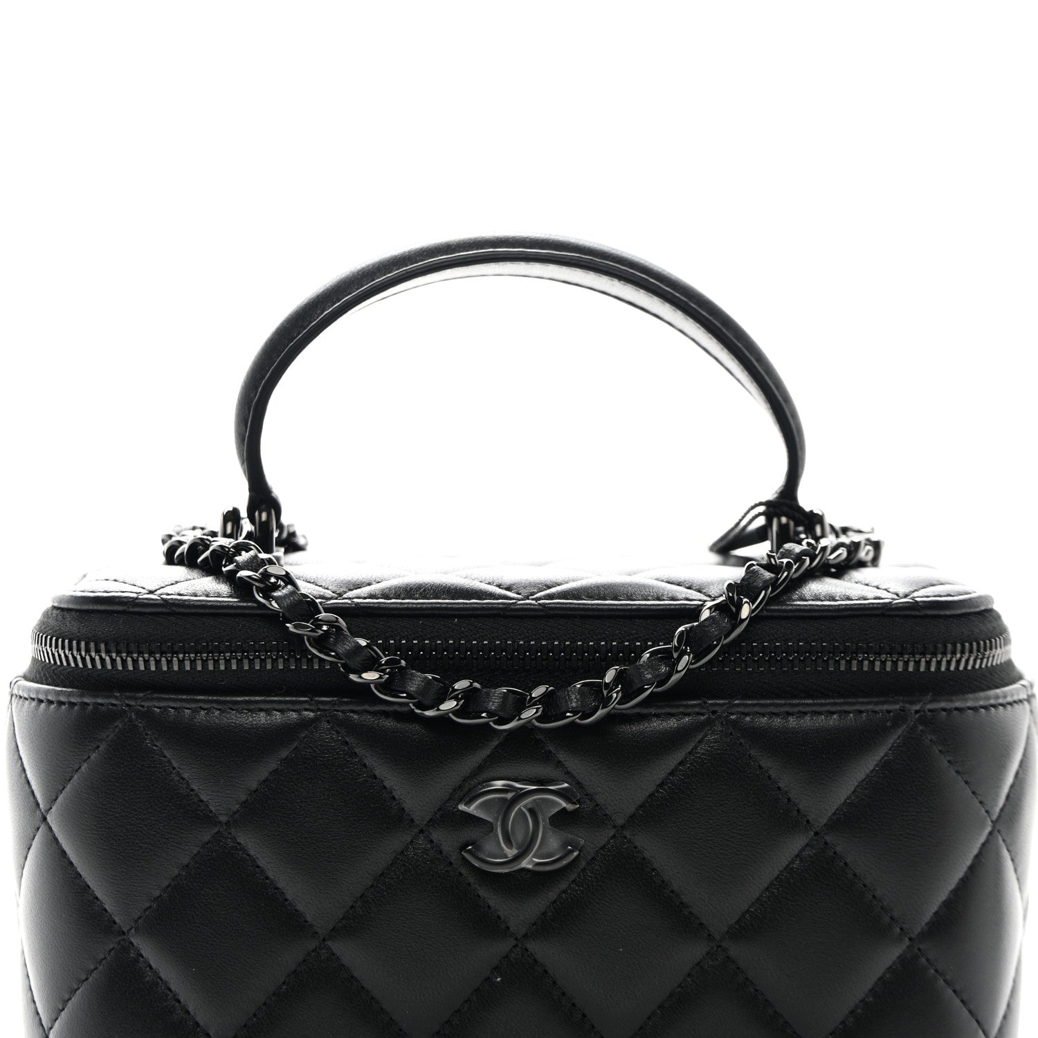 Chanel Lambskin Quilted Small Top Handle Vanity Case With Chain So Black 8 of 10