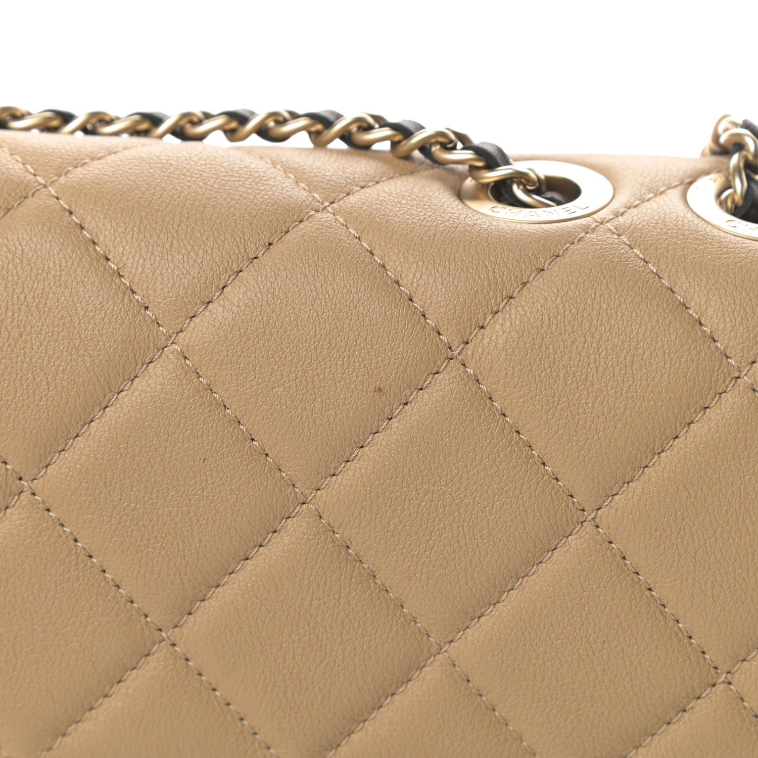 Chanel Calfskin Quilted Medium Graphic Flap Beige Black 13 of 15