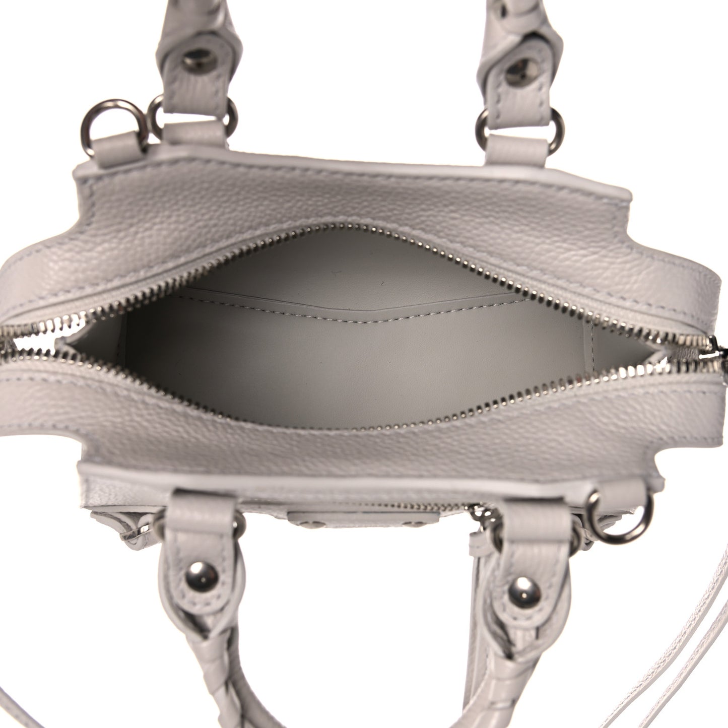 Grained Calfskin Neo Classic Silver Hardware Nano City Crossbody Chalky White