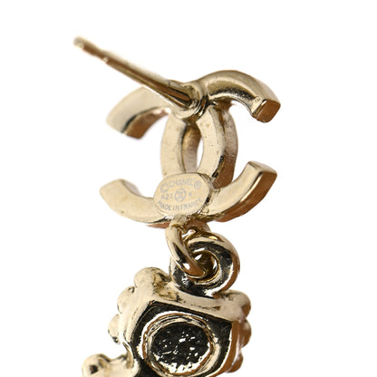 Chanel Crystal Pearl CC Drop Earrings Gold 4 of 6