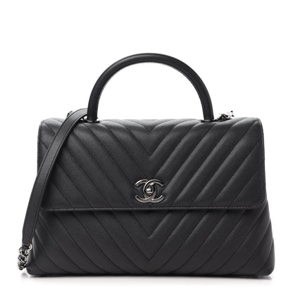 Chanel Caviar Chevron Quilted Medium Coco Handle Flap Dark Grey 1 of 12