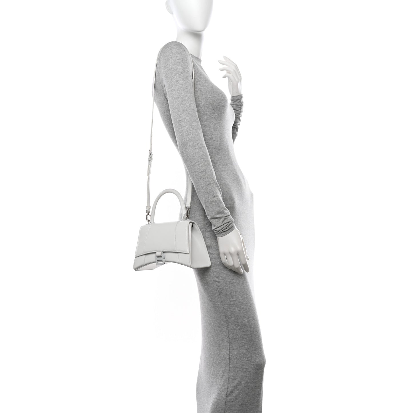 Shiny Box Calfskin Tonal B Small Hourglass Top Handle Bag White