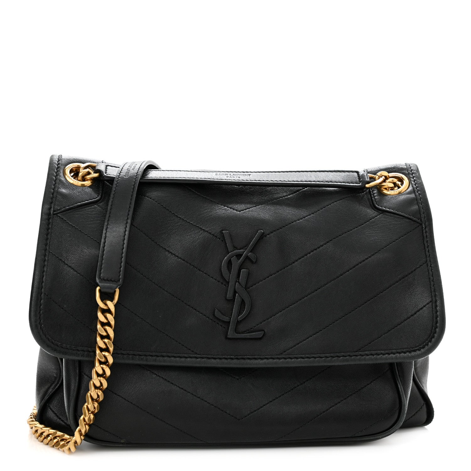 Saint Laurent Lambskin Matelasse Monogram Medium Niki Chain Satchel Black 1 of 15