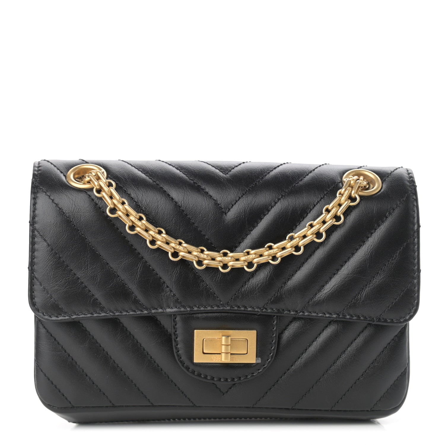 Chanel Aged Calfskin Chevron Quilted 2.55 Reissue Mini Flap Black 1 of 11