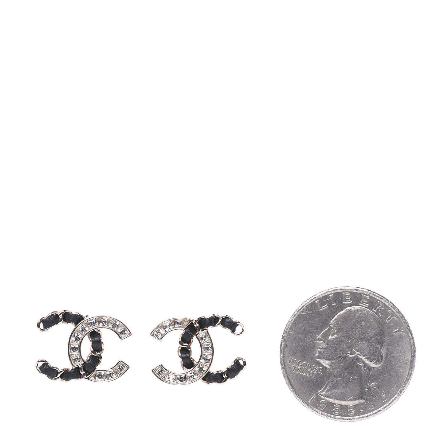 Crystal Baguette Lambskin Chain CC Vintage Allure Stud Earrings Black Gold