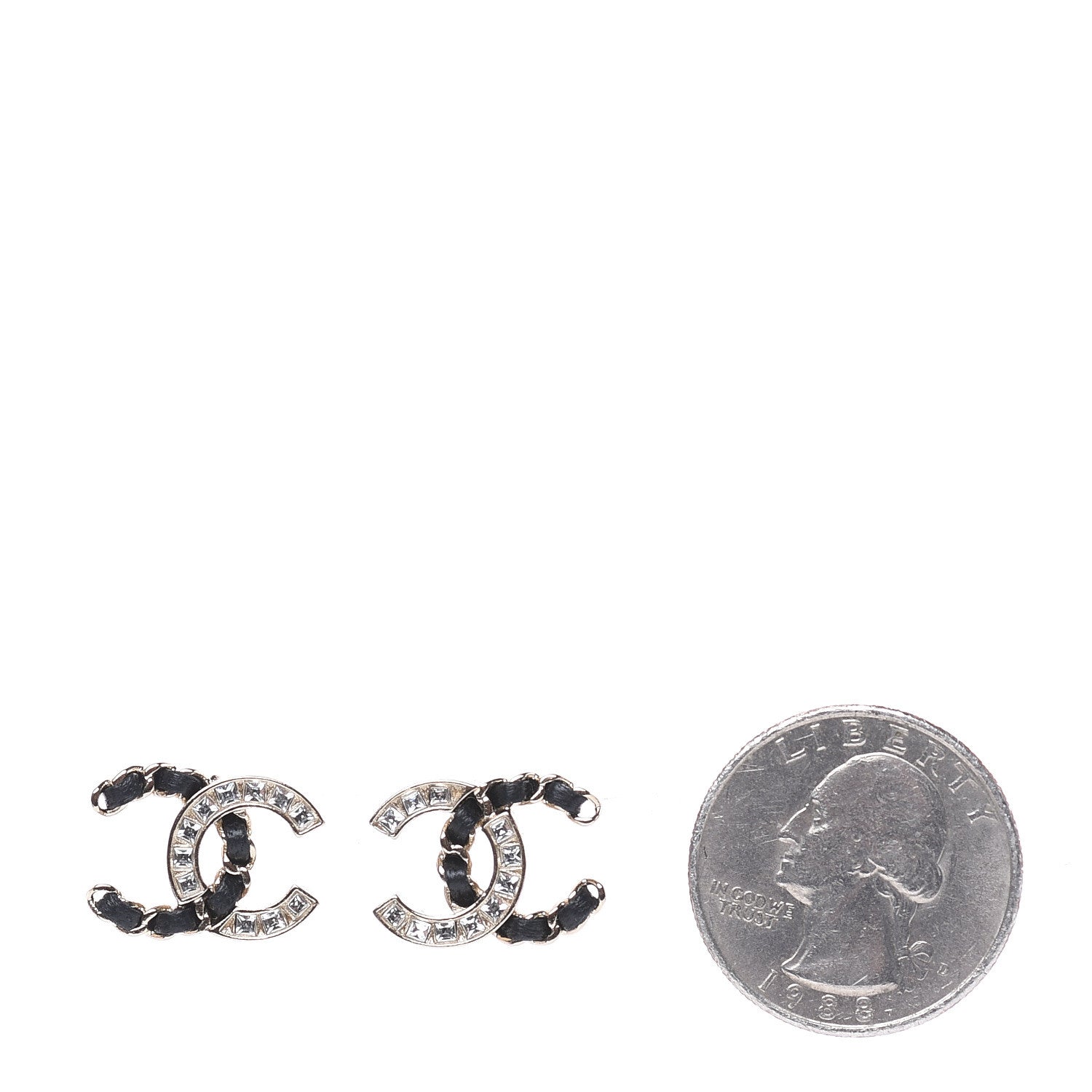 Chanel Crystal Baguette Lambskin Chain CC Vintage Allure Stud Earrings Black Gold 2 of 5