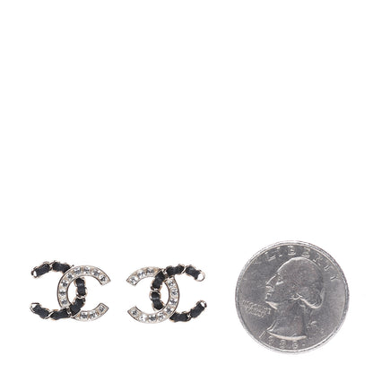 Chanel Crystal Baguette Lambskin Chain CC Vintage Allure Stud Earrings Black Gold 2 of 5