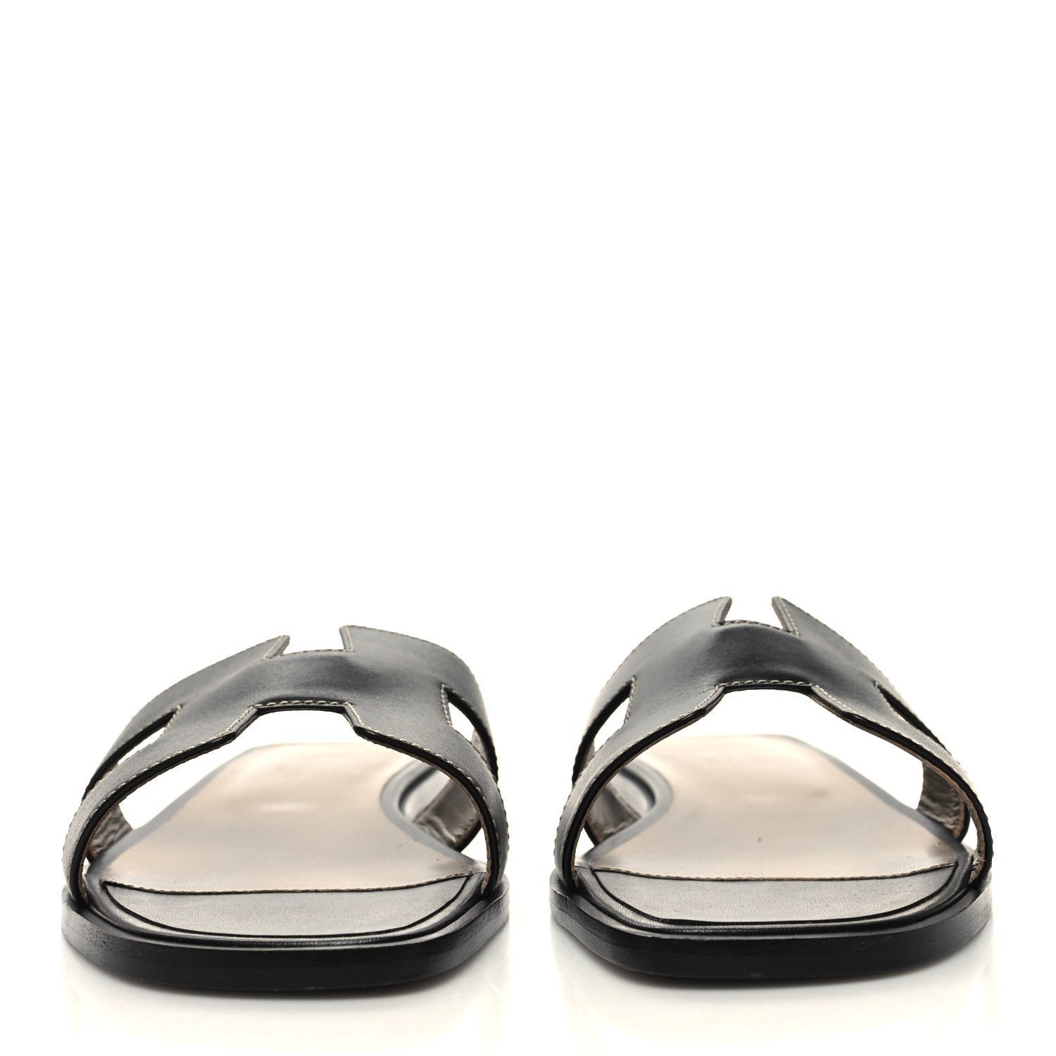 Hermes Box Calfskin Oran Sandals 38 Black 2 of 9