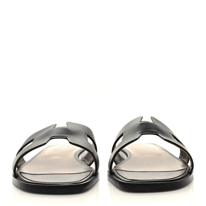 Hermes Box Calfskin Oran Sandals 38 Black 2 of 9