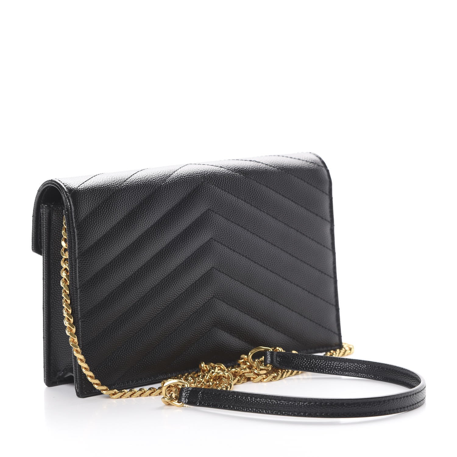 Saint Laurent Grain De Poudre Matelasse Chevron Monogram Envelope Chain Wallet Black 2 of 10