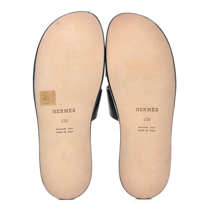 Hermes Calfskin Mens Izmir Sandals 43.5 Black Naturel 5 of 11