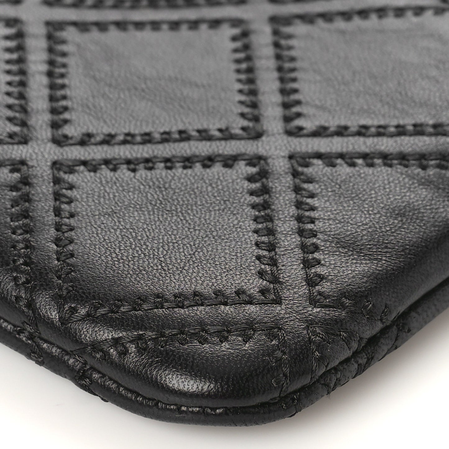 Lambskin Stitched Small Cosmetic Case Black
