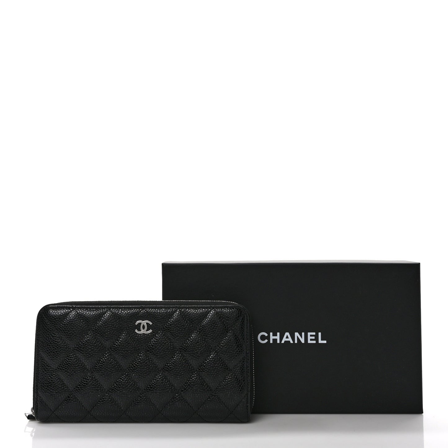 Caviar Quilted Large Gusset Zip Around Wallet Black
