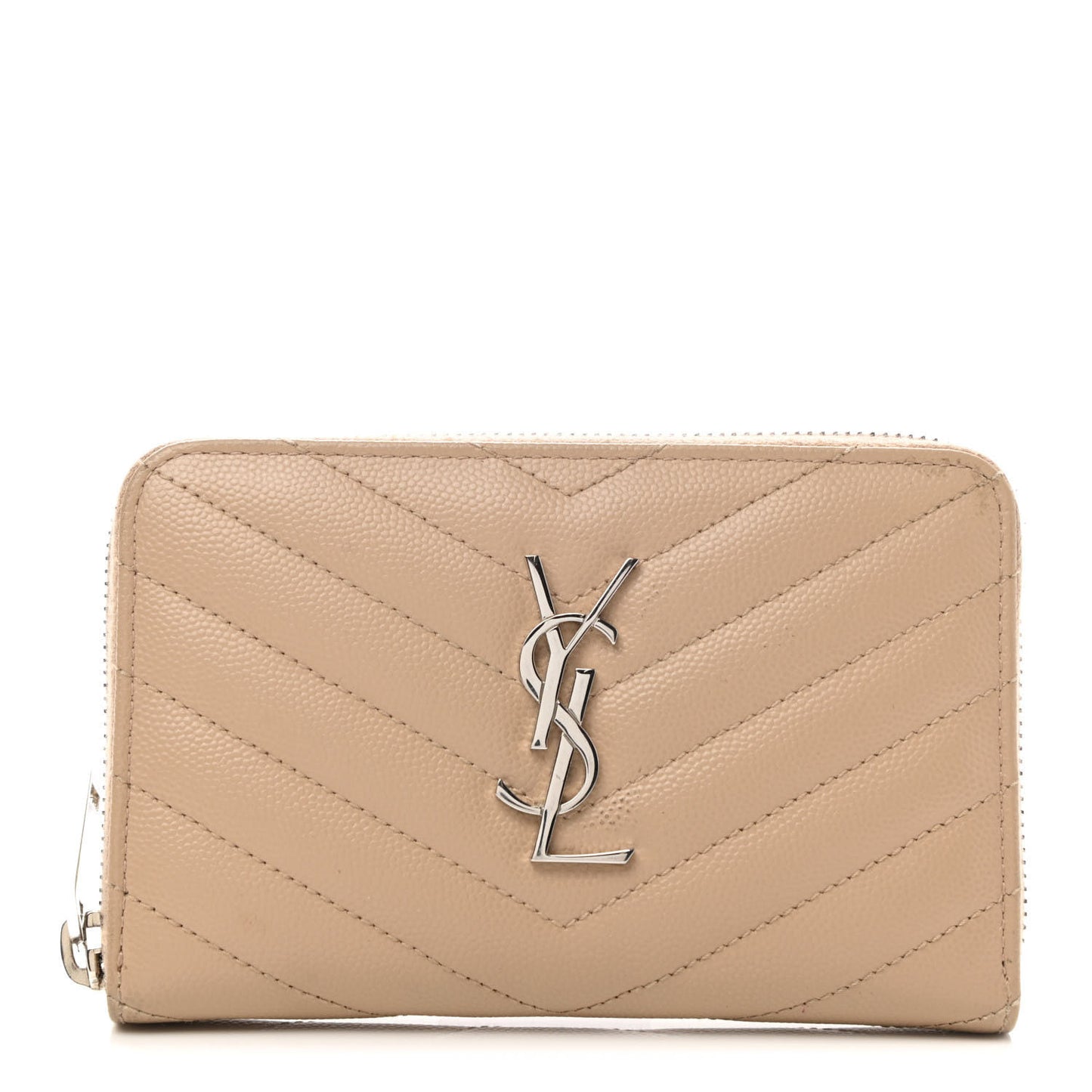 Grain De Poudre Matelasse Chevron Monogram Zip Around Wallet Beige