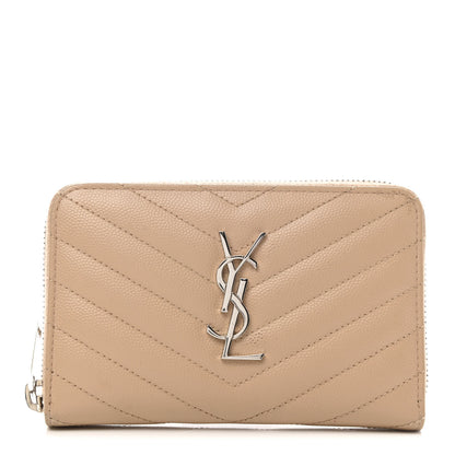 Saint Laurent Grain De Poudre Matelasse Chevron Monogram Zip Around Wallet Beige 1 of 7