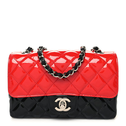 Chanel Patent Calfskin Quilted Bi-Color Mini Rectangular Flap Red Black 1 of 11
