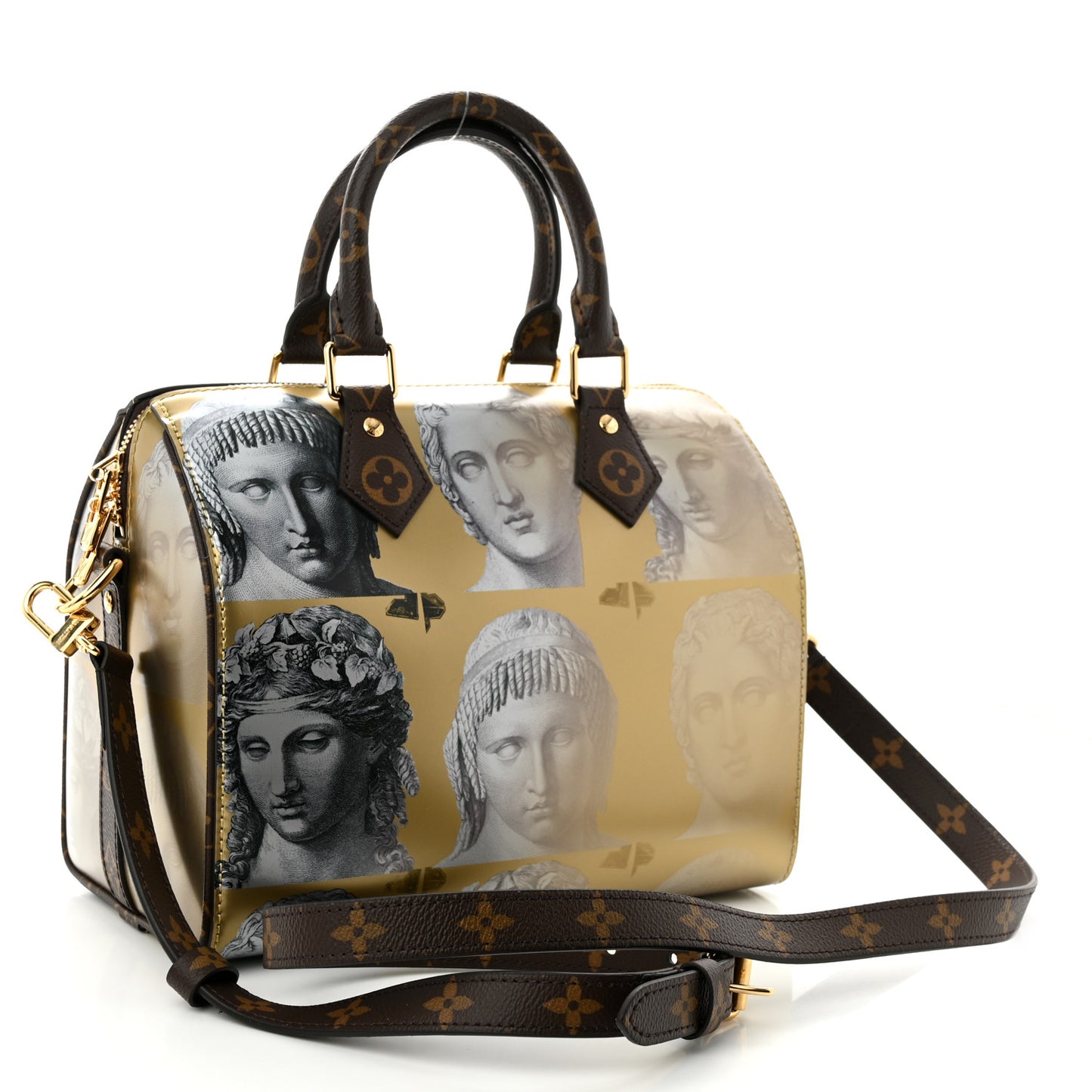 X FORNASETTI Calfskin Fornasetti Speedy Bandouliere 25 Gold
