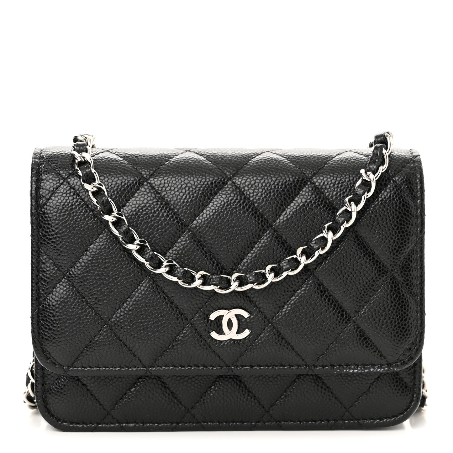 Caviar Quilted Mini Wallet On Chain WOC Black