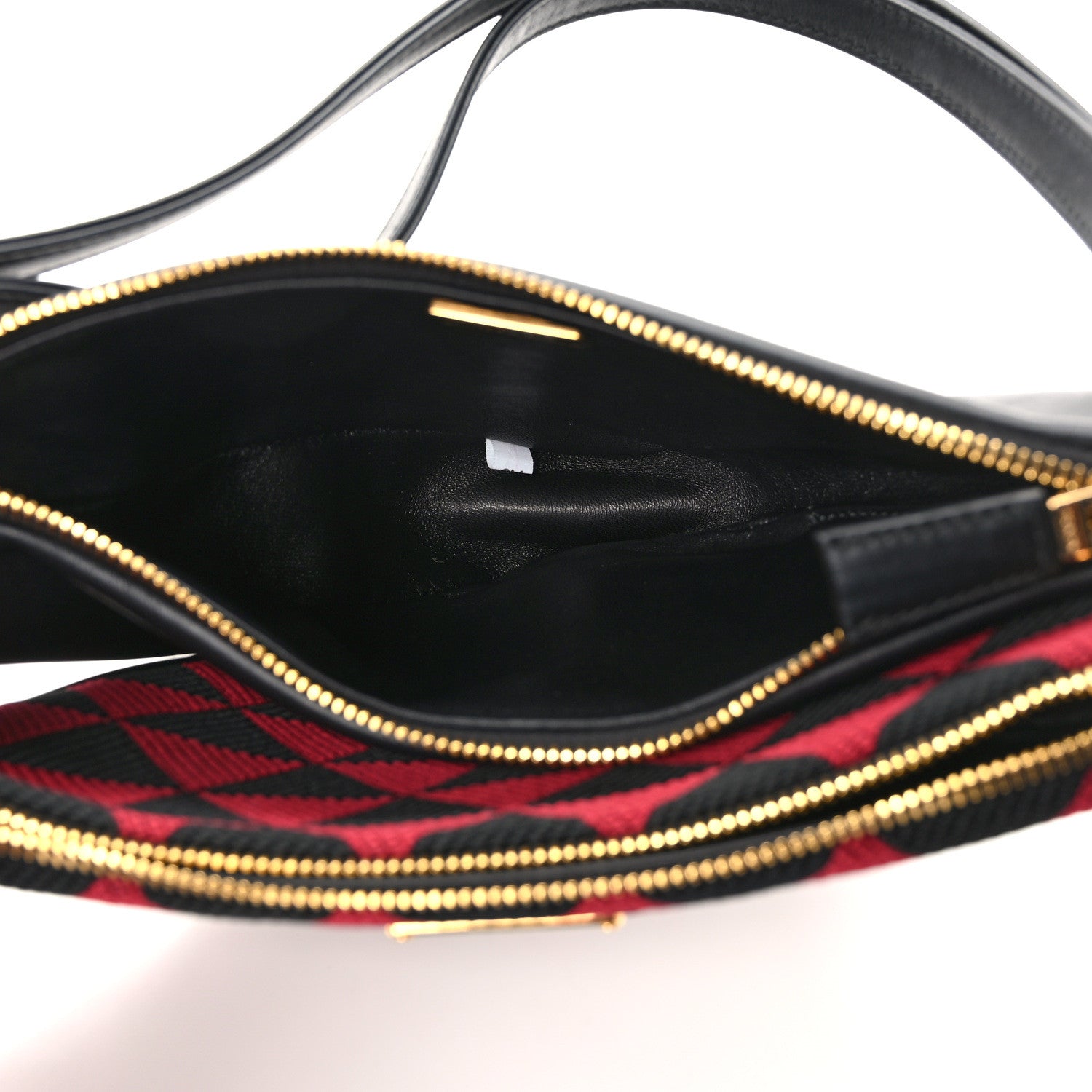 Prada Jacquard Calfskin Triangolo Symbole Embroidered Mini Triangle Double Bag Black Ciliegia 5 of 10