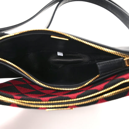 Prada Jacquard Calfskin Triangolo Symbole Embroidered Mini Triangle Double Bag Black Ciliegia 5 of 10