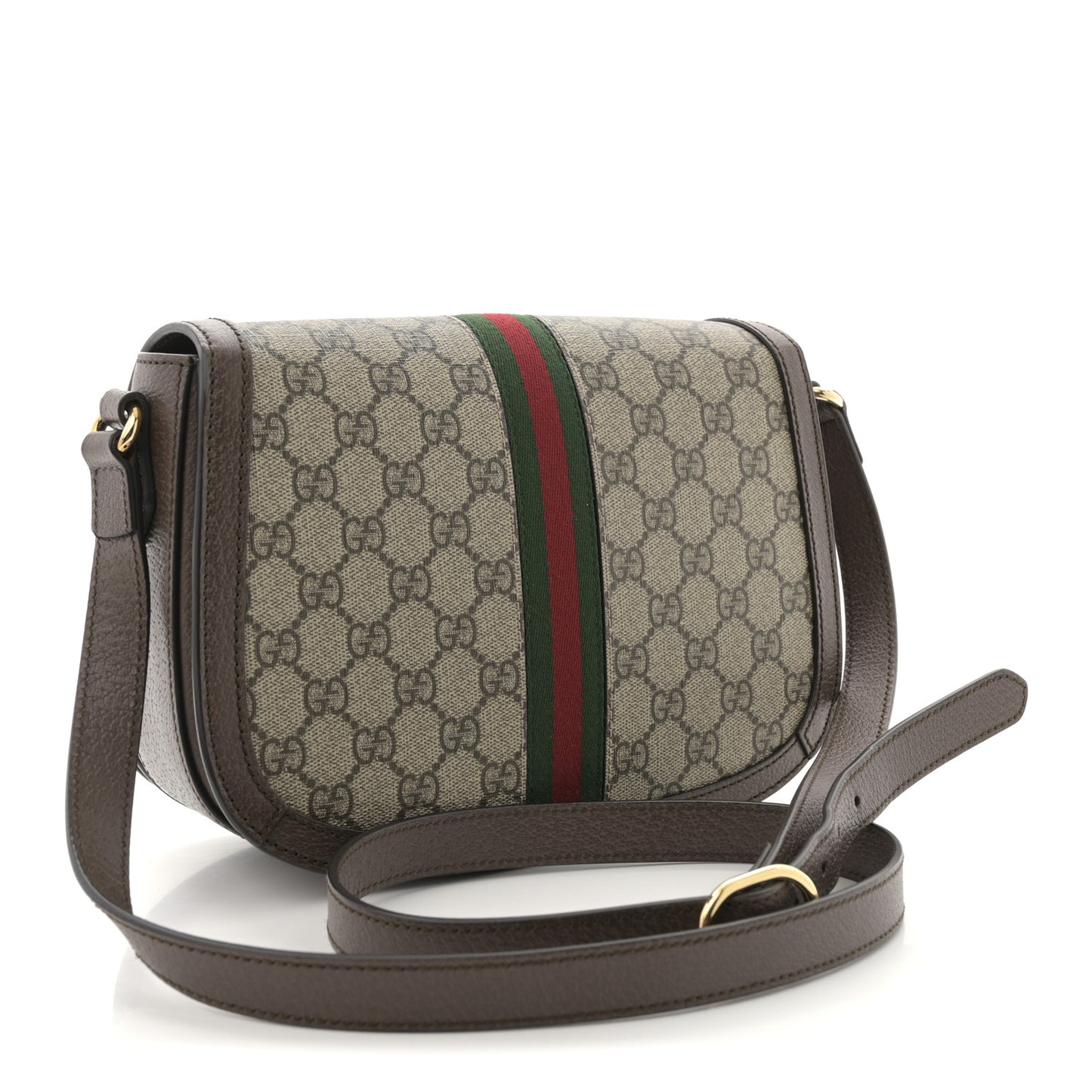 GG Supreme Monogram Web Small Ophidia Flap Messenger Bag Brown