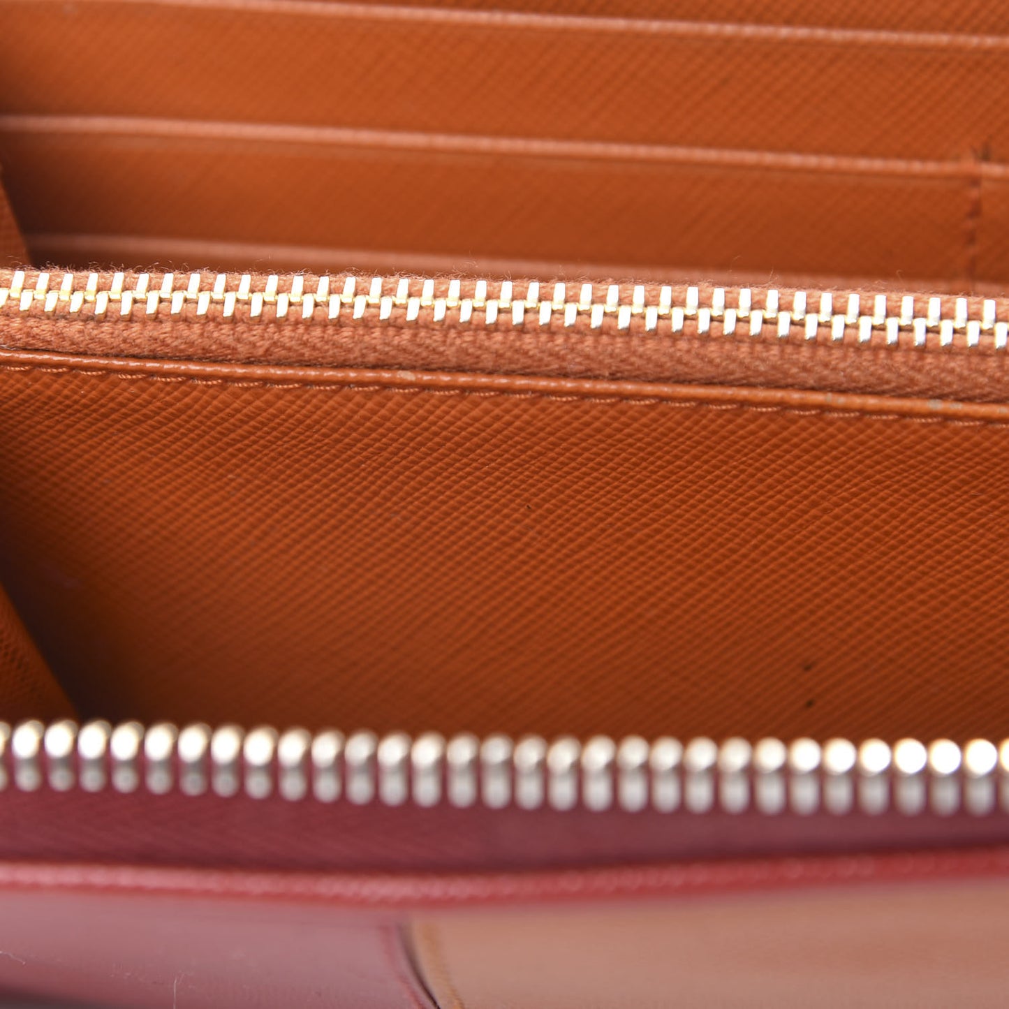 Saffiano Bi-Color Metal Zip Around Wallet Fuocco Papaya