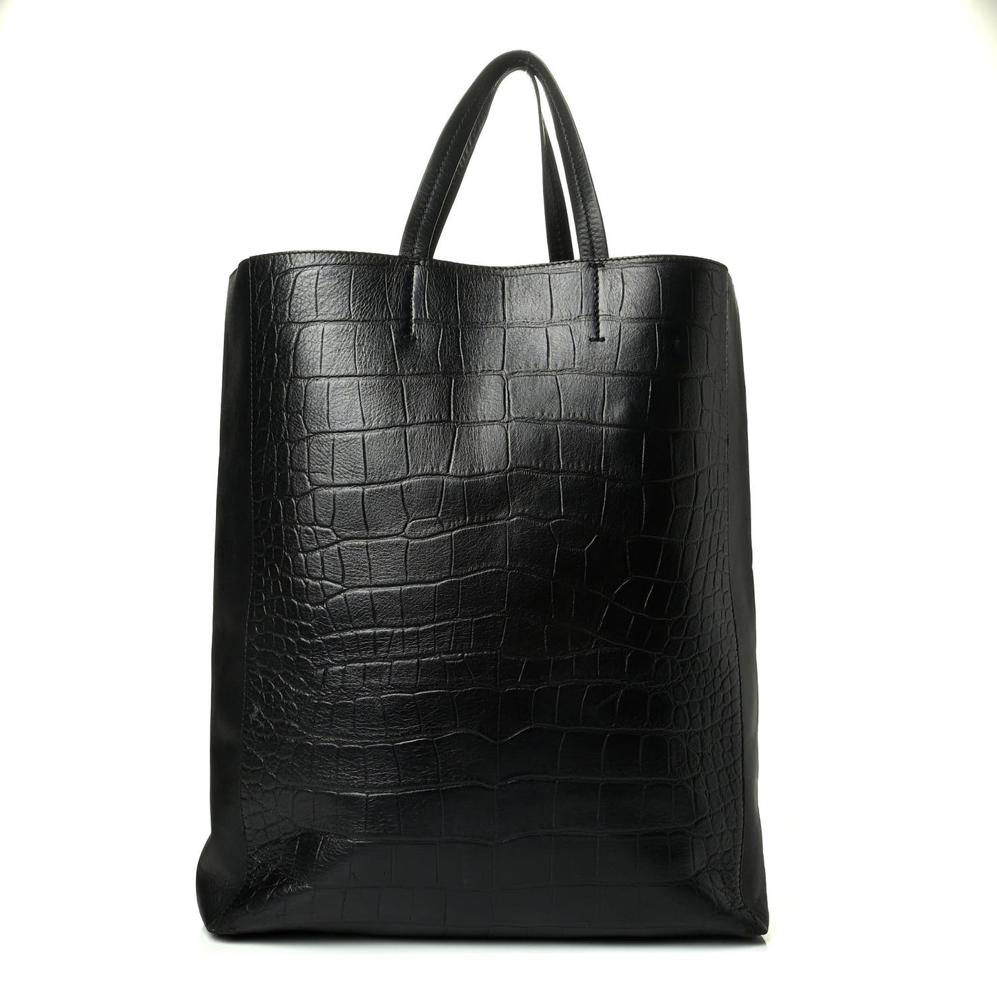 Lambskin Crocodile Embossed Vertical Cabas Black