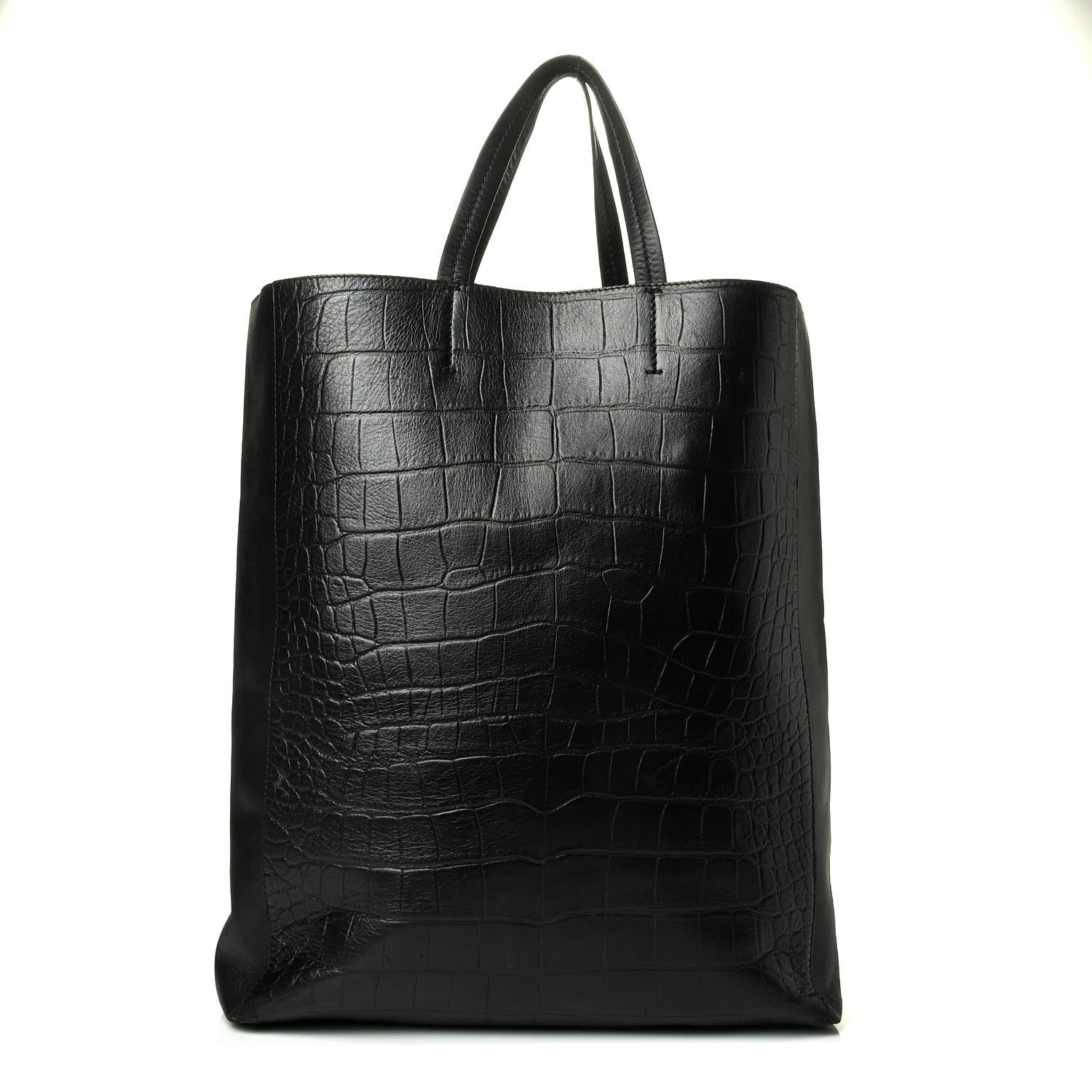 Celine Lambskin Crocodile Embossed Vertical Cabas Black 1 of 7