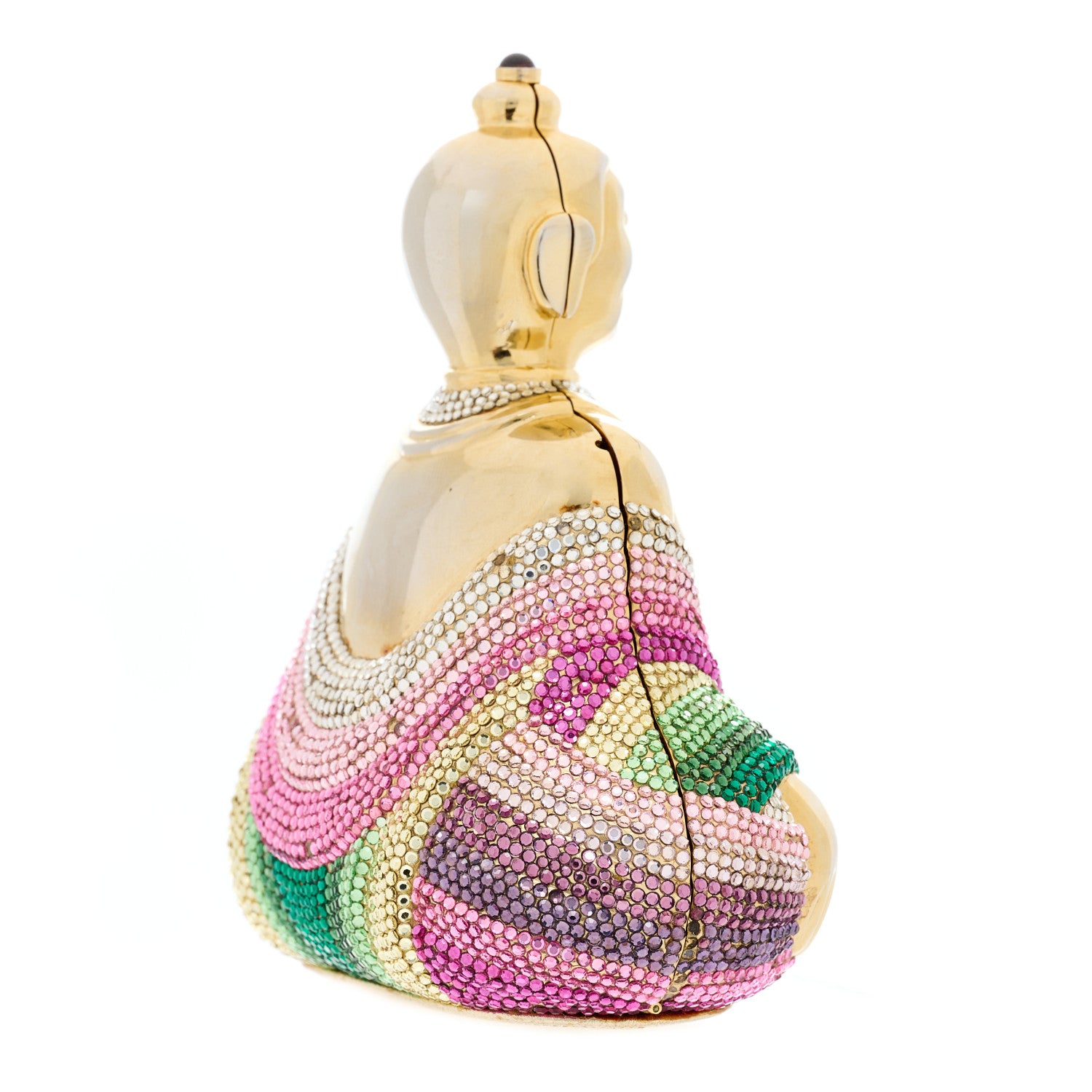 Judith Leiber Swarovski Crystal Buddha Minaudiere Clutch Gold 2 of 16