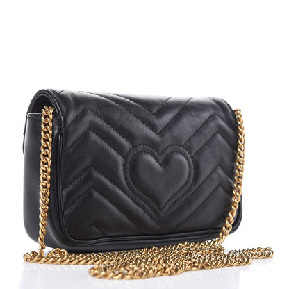 Gucci Calfskin Matelasse Super Mini GG Marmont Shoulder Bag Black 3 of 11