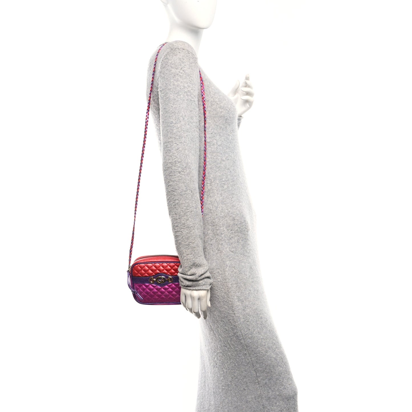 Laminated Nappa Trapuntata Mini Zumi Shoulder Bag Rosso Fuxia Bizantin