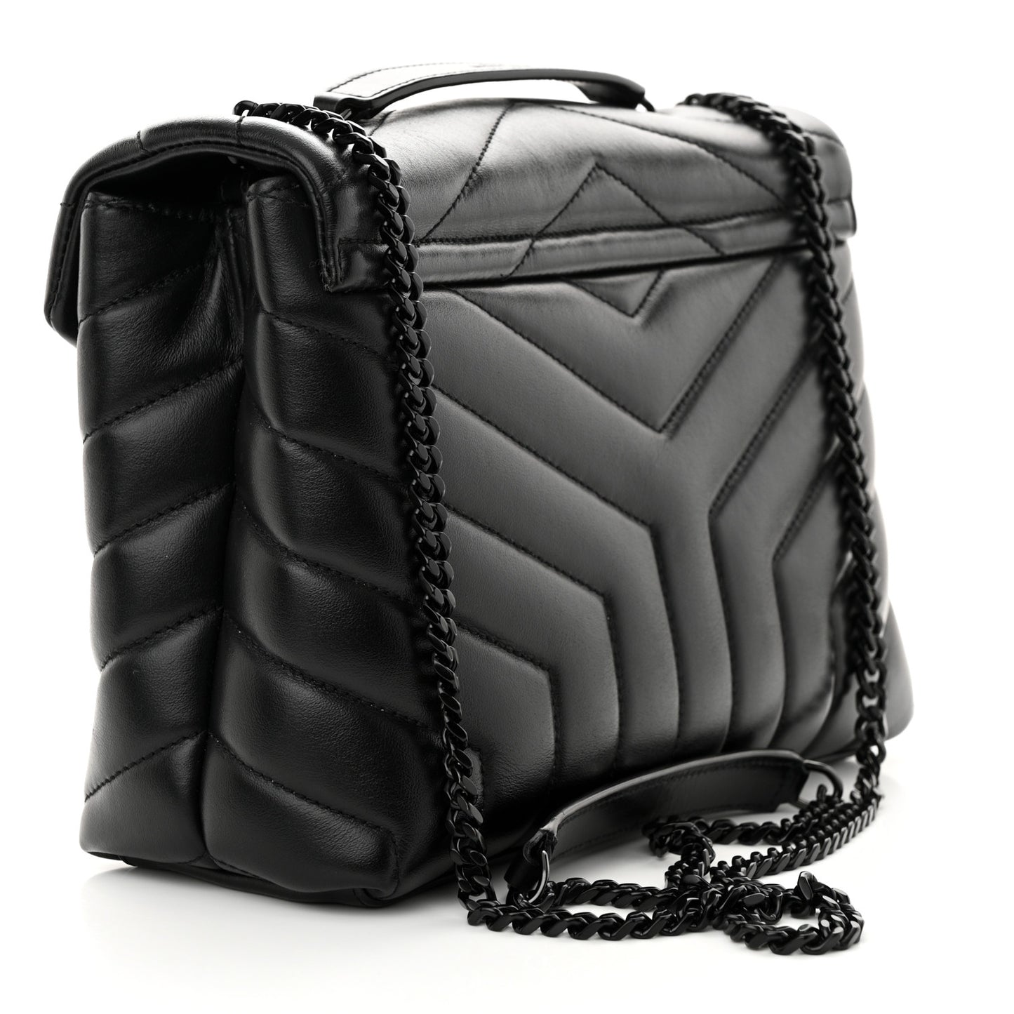 SAINT LAURENT Calfskin Y Quilted Monogram Monochrome Small Loulou Chain Satchel Black