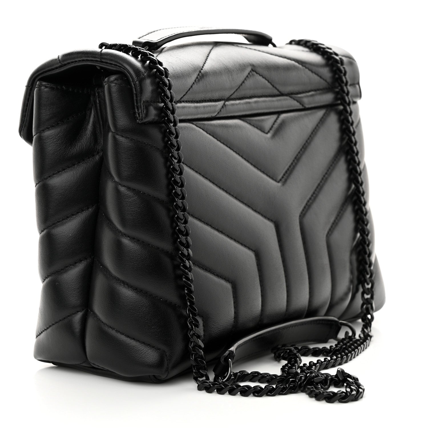 Saint Laurent SAINT LAURENT Calfskin Y Quilted Monogram Monochrome Small Loulou Chain Satchel Black 3 of 11