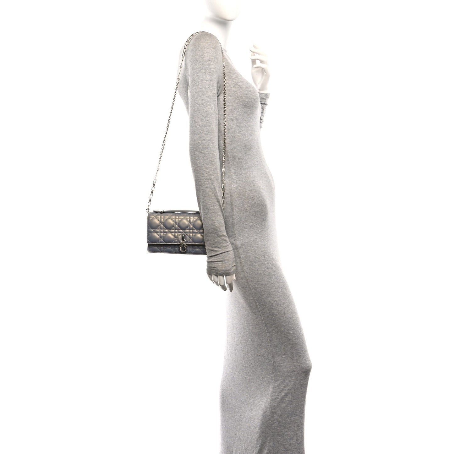 Iridescent Lambskin Cannage Mini My Dior Top Handle Clutch Grey