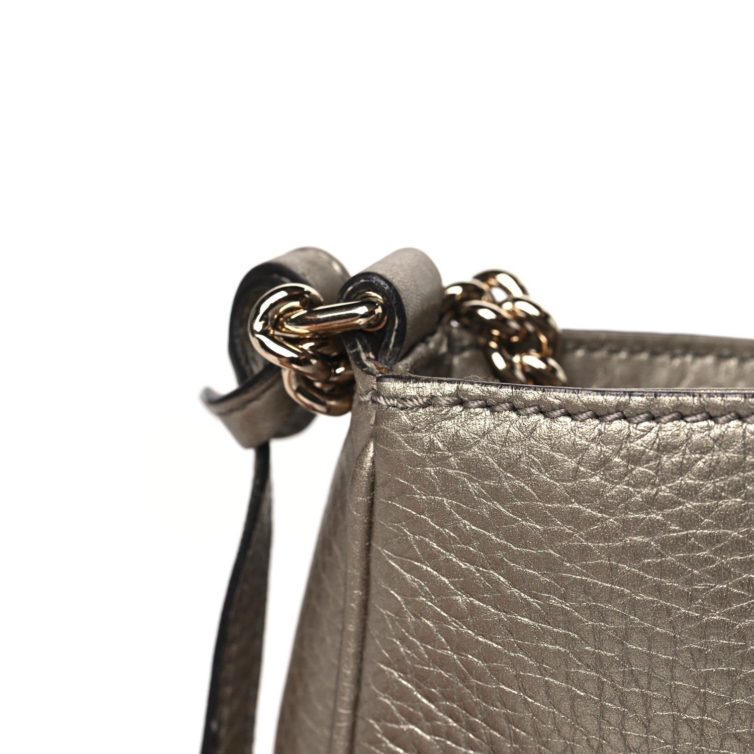 Gucci Metallic Pebbled Calfskin Medium Soho Flap Crossbody Golden Beige 11 of 11