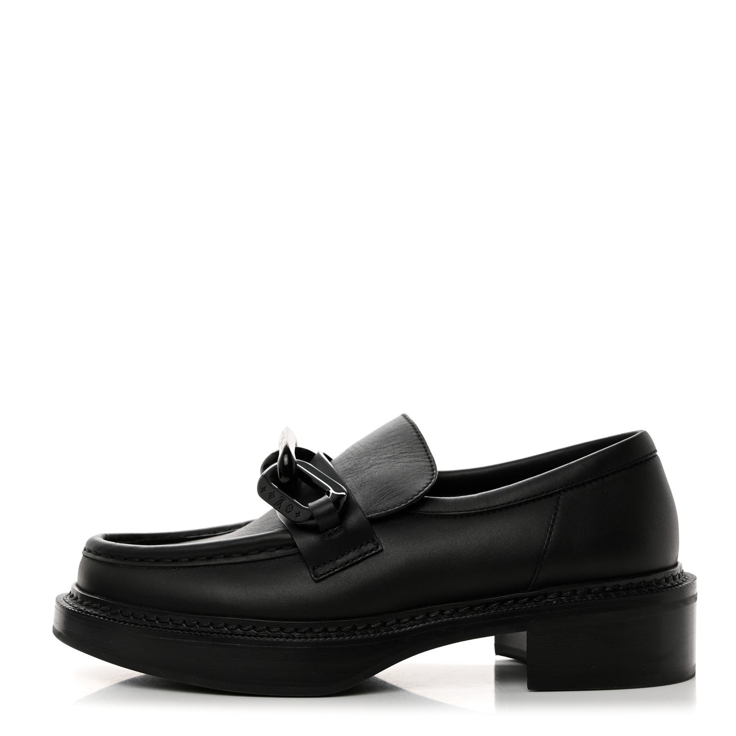 Calfskin Oversized Chain Academy Loafers 38 Black