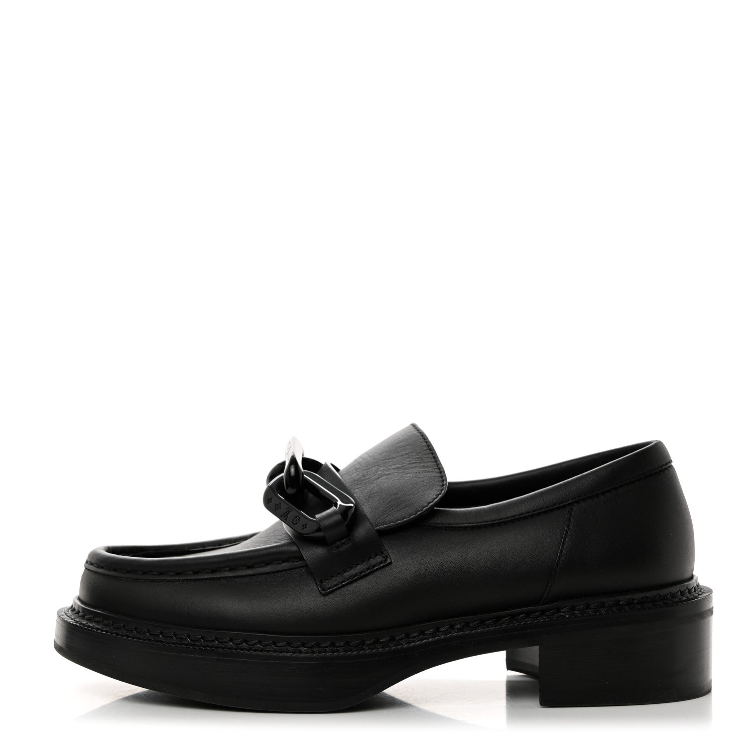 Louis Vuitton Calfskin Oversized Chain Academy Loafers 38 Black 1 of 7