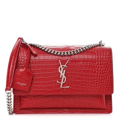 Saint Laurent Calfskin Crocodile Embossed Medium Monogram Sunset Rouge Eros 1 of 10