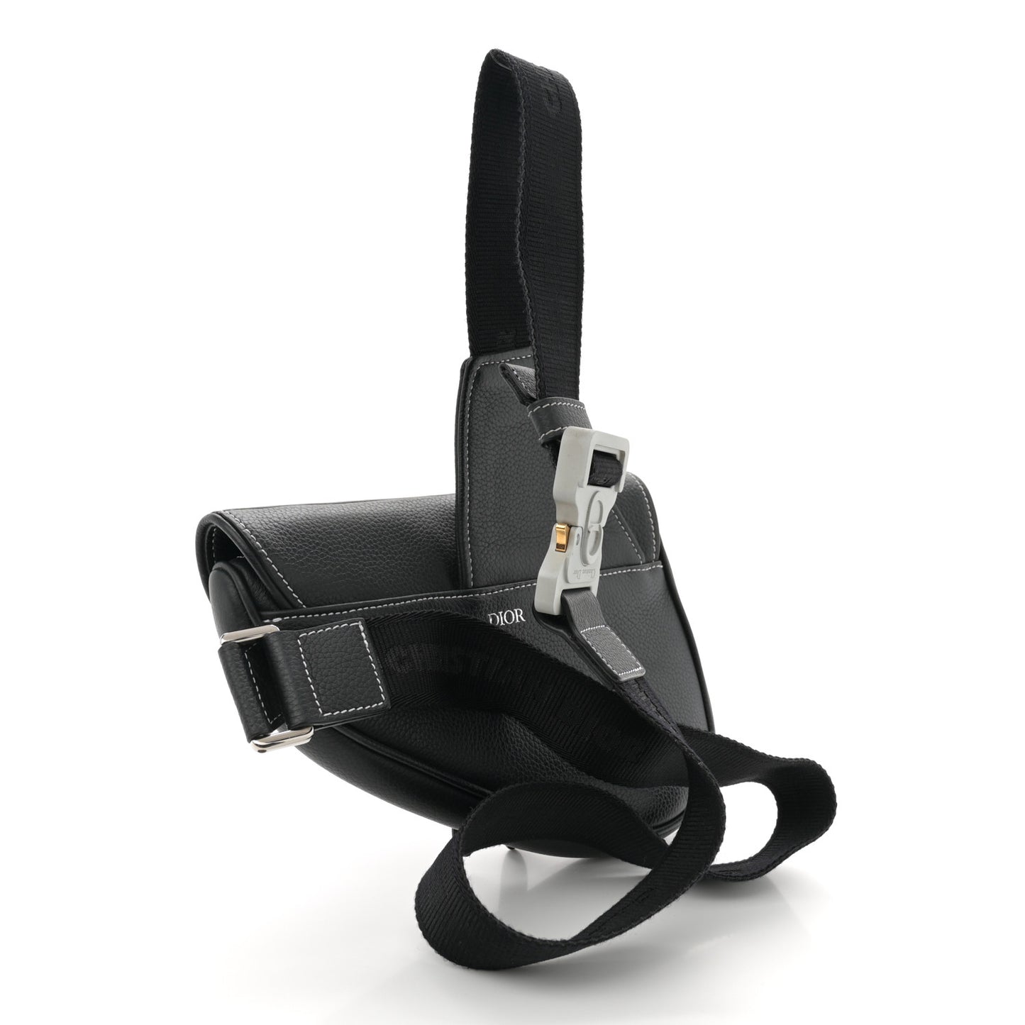 Grained Calfskin Mens Mini Saddle Bag Black