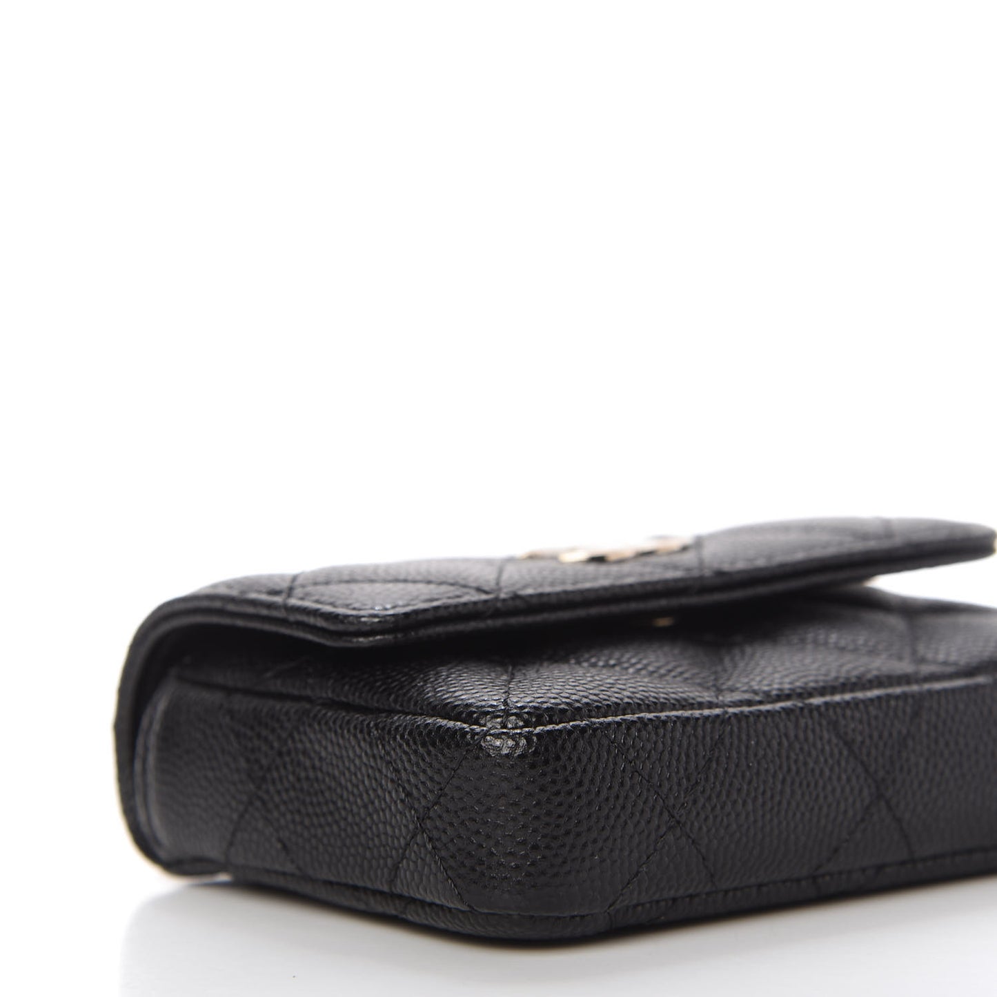 Caviar Quilted Pearl Card Holder On Chain Black