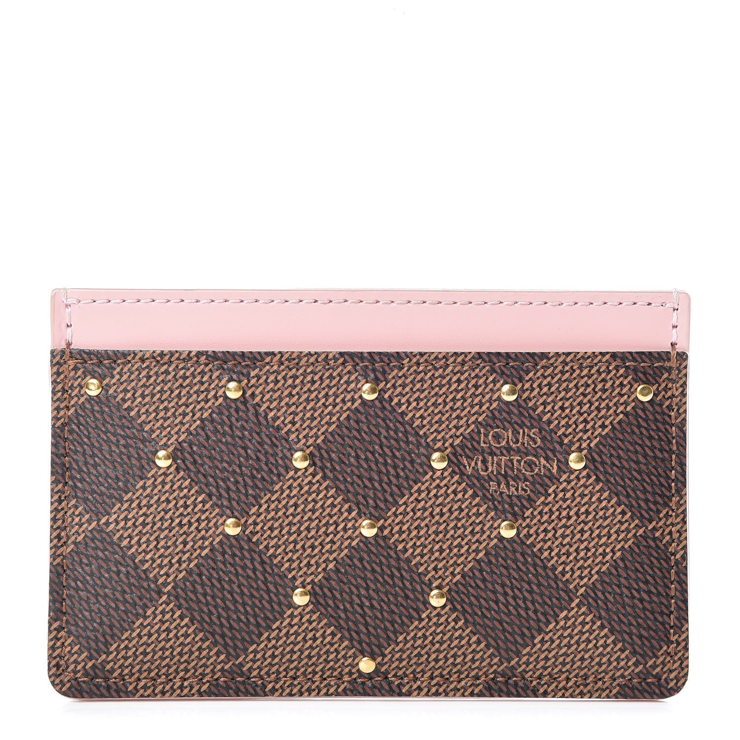 Louis Vuitton Damier Ebene Studded Card Holder Rose Ballerine 1 of 7