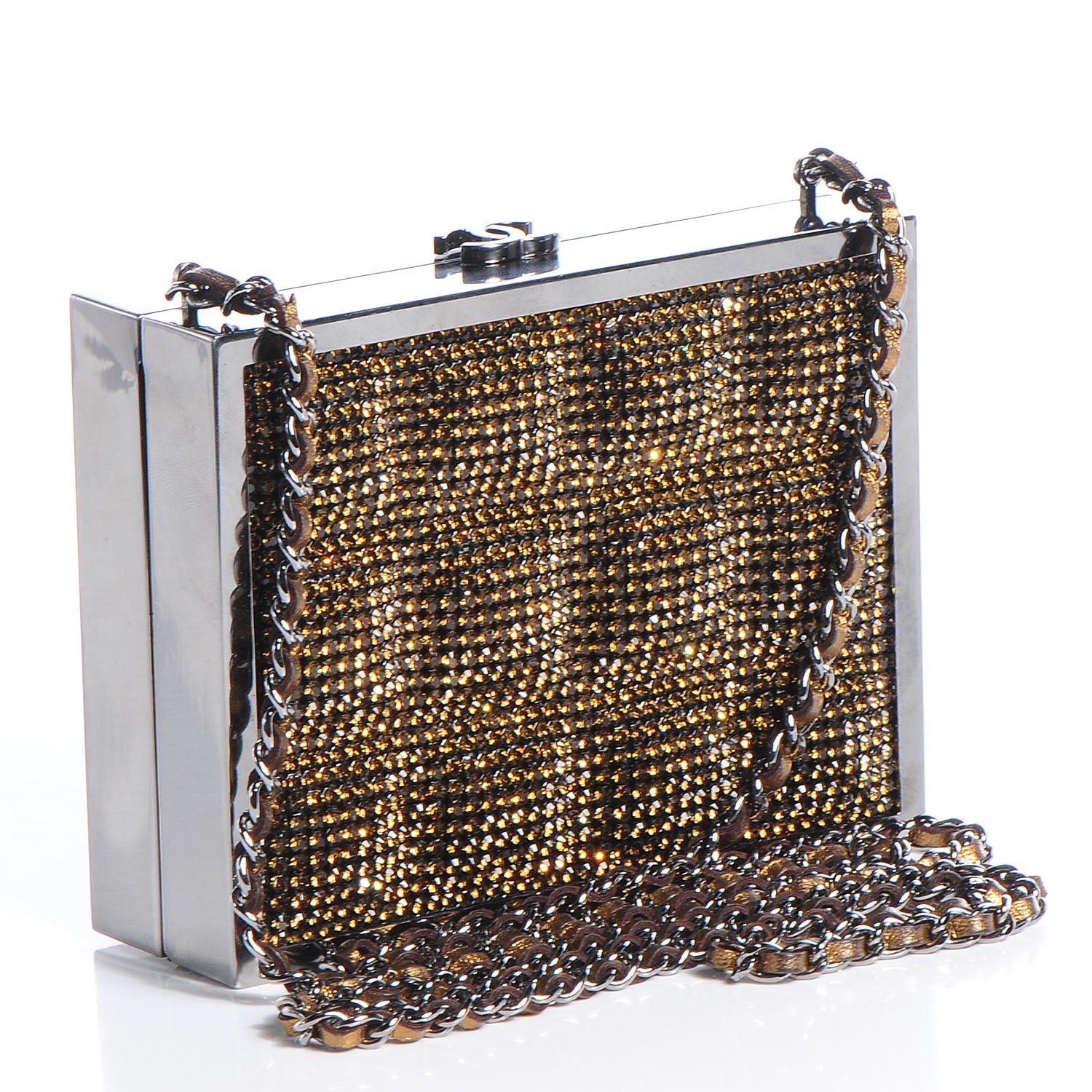 Chanel Crystal Square Quilted Box Clutch Bronze 3 of 8