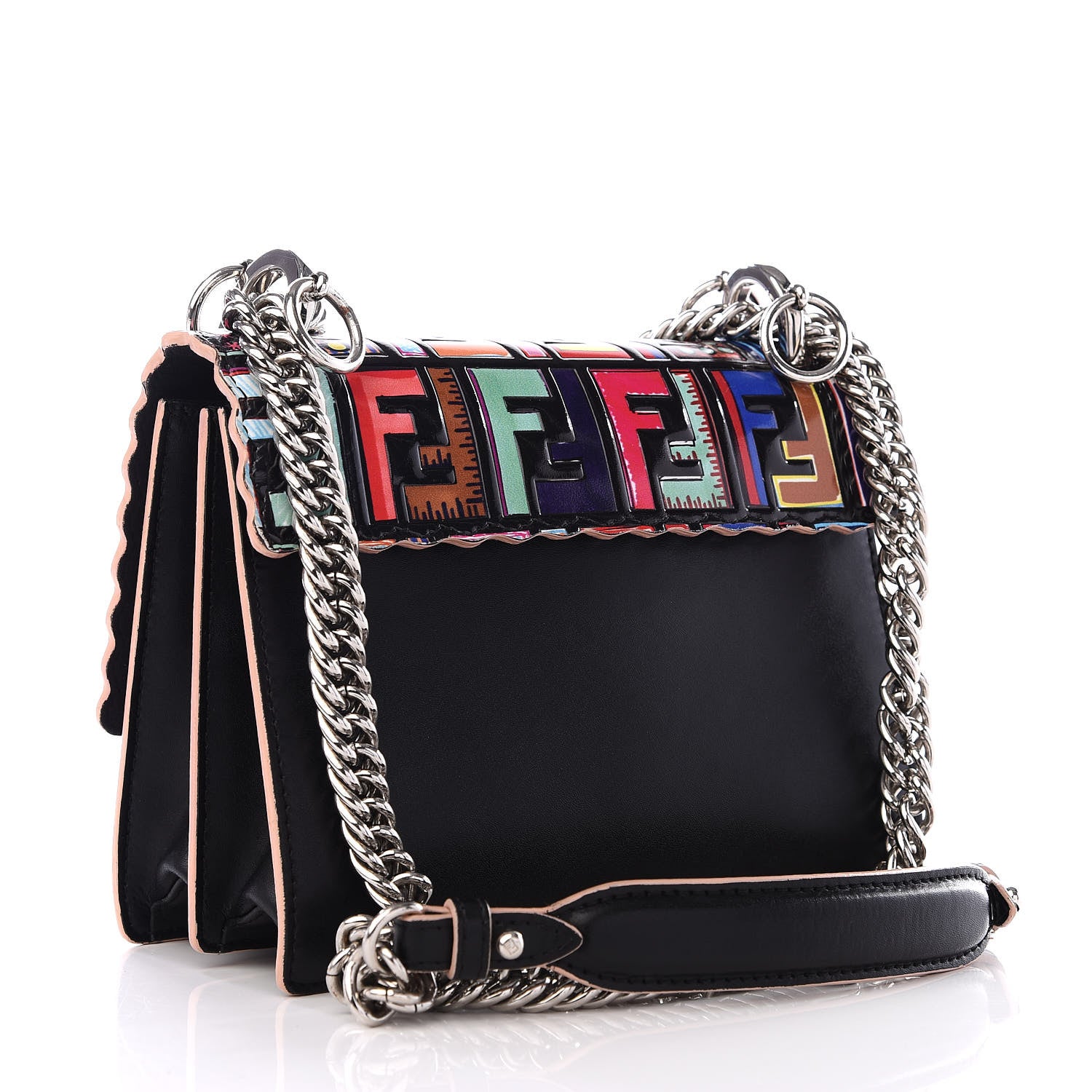 Fendi Vitello Liberty Fun Fair Embossed Scalloped Small Kan I Shoulder Bag Black Multicolor 2 of 8