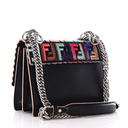 Fendi Vitello Liberty Fun Fair Embossed Scalloped Small Kan I Shoulder Bag Black Multicolor 2 of 8