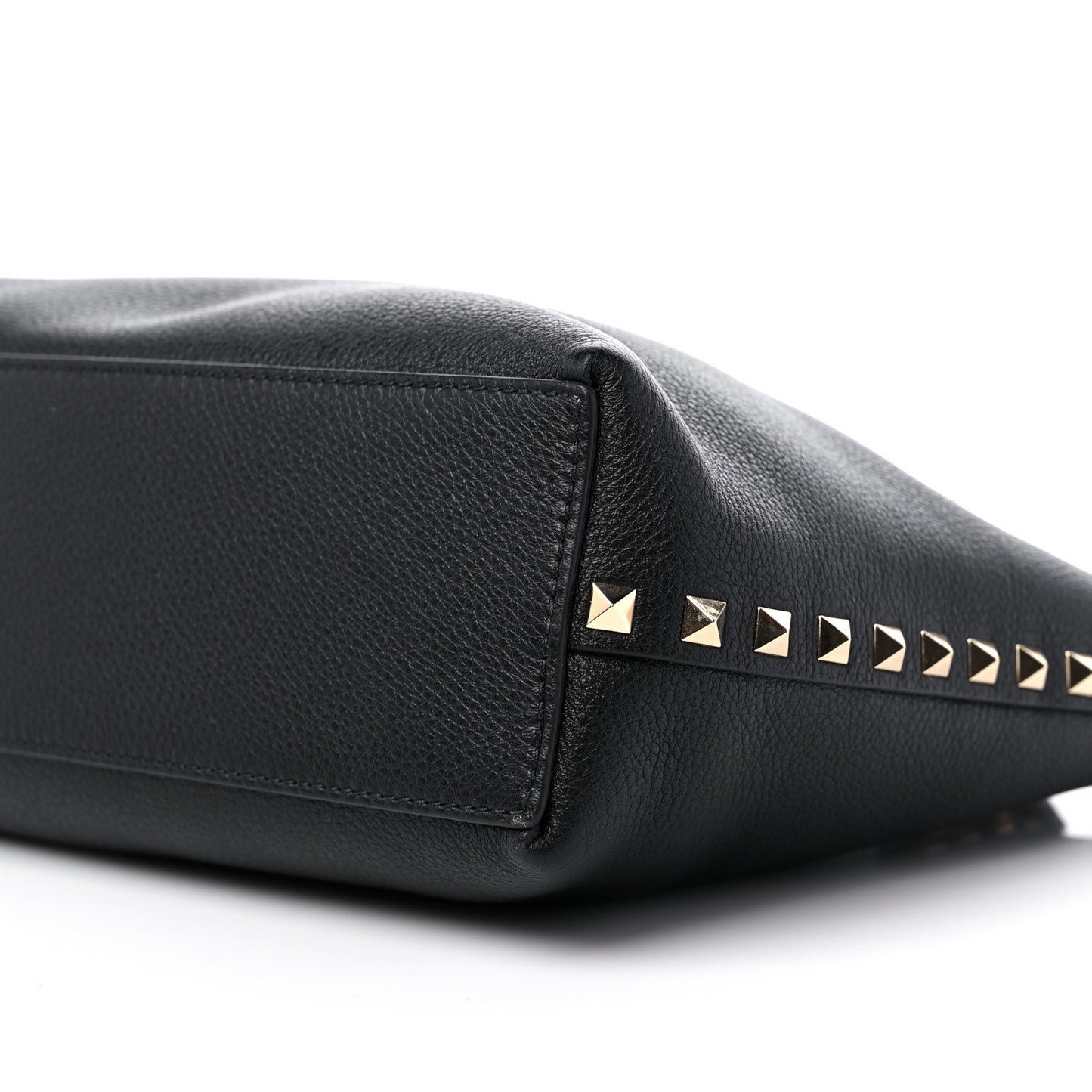 Grained Calfskin Small Rockstud Flip Lock Tote Black Rose Quartz
