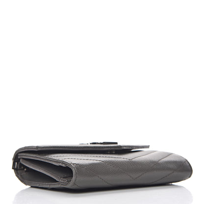 Saint Laurent Grain De Poudre Matelasse Chevron Monogram Compact Tri Fold Wallet Earth 4 of 8