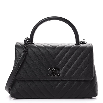 Chanel Caviar Chevron Quilted Small Coco Handle Flap So Black 1 of 11